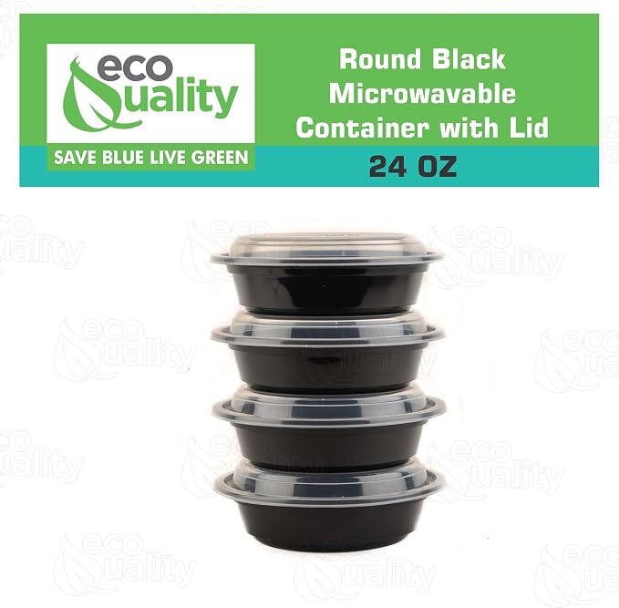 24 oz Plastic Meal Prep Containers with Lids - Round Food Storage Container Microwave Safe - BPA-Free, Stackable, Reusable, Dishwasher, Freezer Safe, Disposable (Black) (100) - Image 4
