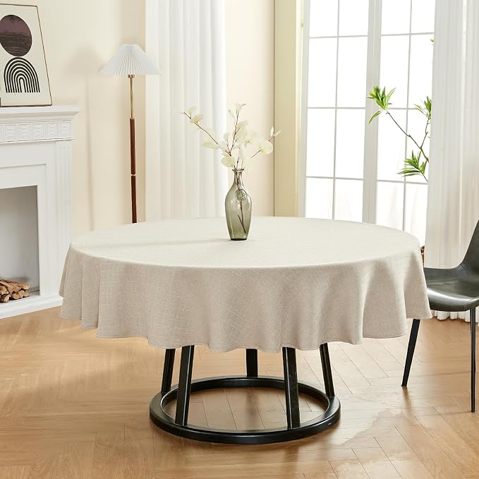 BALCONY & FALCON Rectangle Table Cloth Waterproof Beige 107" | Round Washable Wrinkle Resistant Table Cloth Linen Fabric Tablecloths for Dining Party Kitchen Wedding and Outdoor Use - Image 5