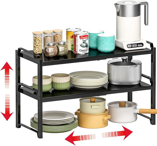 X-cosrack 12" Wide 100LBS Loading-Bearing Heavy Duty Kitchen Storage Shelf, Expandable Cabinet Shelf Organizer, Stackable Adjustable Storage Shelves for Kitchen Cabinet Cupboard Pantry Counter by X-cosrack