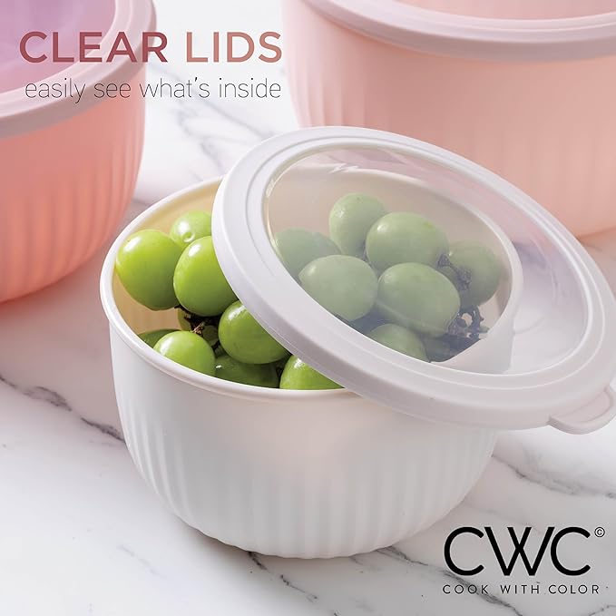 COOK WITH COLOR Prep Bowls with Lids- Wide and Deep Nesting Plastic Small Mixing Bowl Set with Lids, 12 Piece Set - Deep Bowls, Pink - Image 6