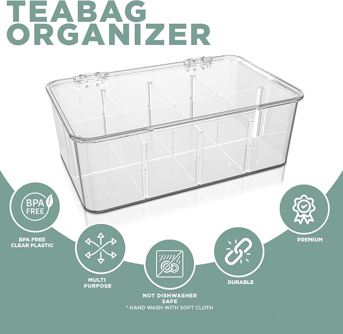 Utopia Home Tea Bag Organizer with Lids, Stackable Tea Box, 1 Pack, Clear | Partition Organizers with Lids For Drawers, Countertops, Fridge, Kitchen, Snack & Spice Organization - Image 4