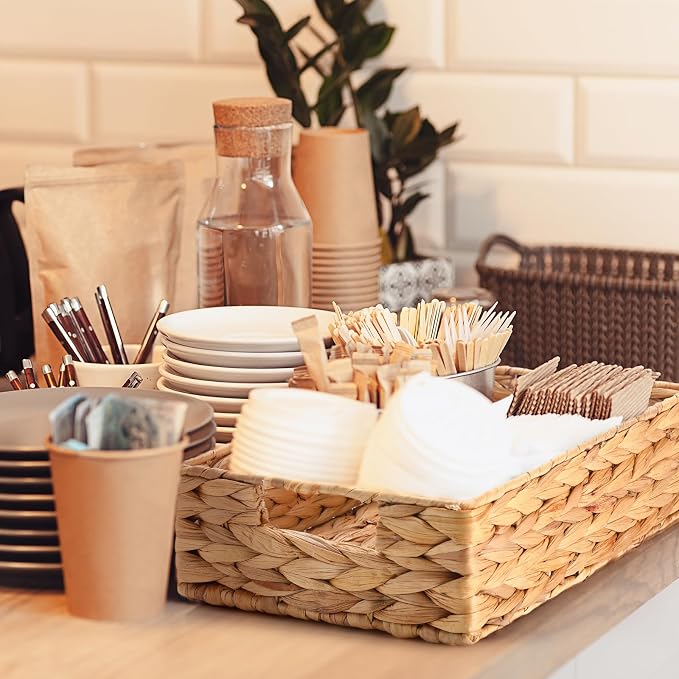 Reallnaive Set of 6 Water Hyacinth Pantry Storage Baskets Wicker Storage Baskets Woven Organizers with Chalkboard Label for Organizing Shelves, Bedroom, Living Room (Large, Medium, and Small) - Image 5
