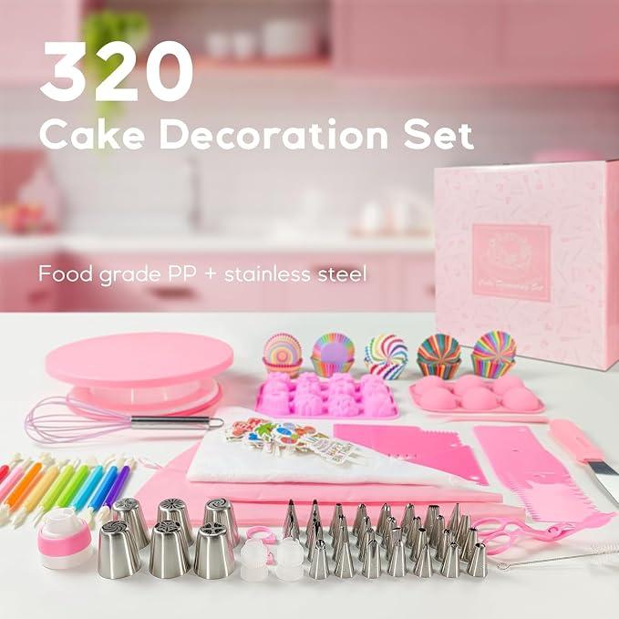 Cake Decorating Kit,Piping Bags and Tips Set,Cake Decorating Supplies,Frosting Piping Kit,Cake Baking Supplies for Beginners (320PS) - Image 7