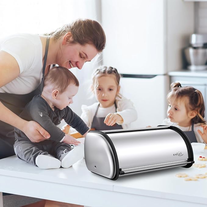 ENLOY Bread Box for Kitchen Counter, Stainless Steel Roll Top Bread Bin, Sliver Bread Storage Holder with Lid, Large Capacity Bread Keeper, 17 x 11 x 7 Inches - Image 7