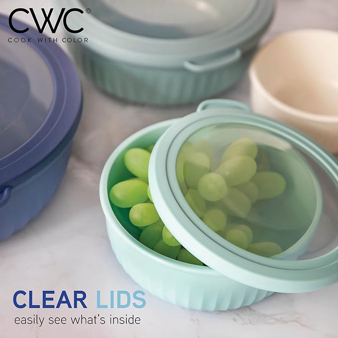 COOK WITH COLOR Prep Bowls with Lids- Wide and Deep Nesting Plastic Small Mixing Bowl Set with Lids, 8 Piece Set - Wide Bowls, Blue - Image 6