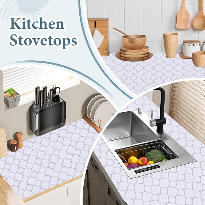 Shelf Drawer Liners for Kitchen Cabinets 23.6 in X 20 Ft Drawer Liner | Non Adhesive Thickened Refrigerator Liner Silver Quatrefoil Strong Non-Slip Paper for Tool Box with Knife and Tape Measure - Image 5