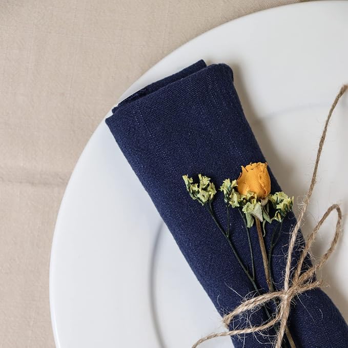 Handmade Cloth Napkins with Fringe,18 x 18 Inches Cotton Linen Napkins Set of 6 Versatile Handmade Square Rustic Fringe Napkins for Dinner, Wedding and Parties, Navy Blue - Image 4