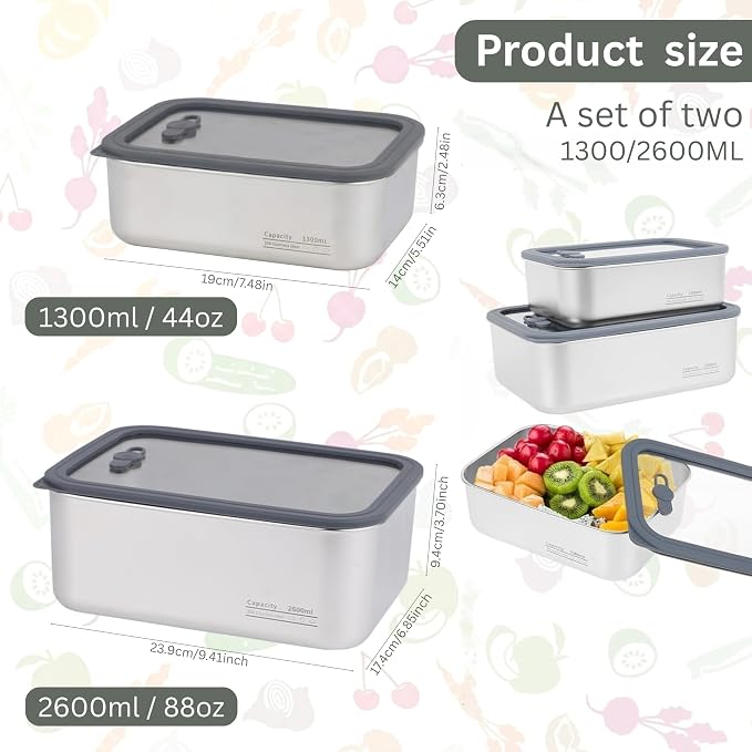 Stainless Steel Food Storage Containers-2Pcs Leakproof, Airtight Stainless-Steel Bowls with Lids, Freezer/Dishwasher/Microwave Safe Containers, Durable & Stackable Stainless Steel Containers with Lids - Image 2