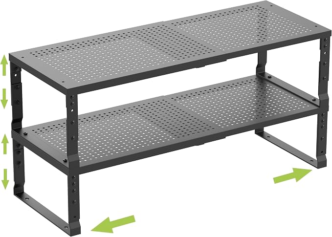Jojocross Expandable Cabinet Shelf Organizer Storage Spice Rack Shelves for Kitchen Stackable Adjustable Pantry Cupboard Bathroom Countertop Desktop(2Packs/Black/Medium-with Hole) by JOJOCROSSHIGHQUALITYLIFE
