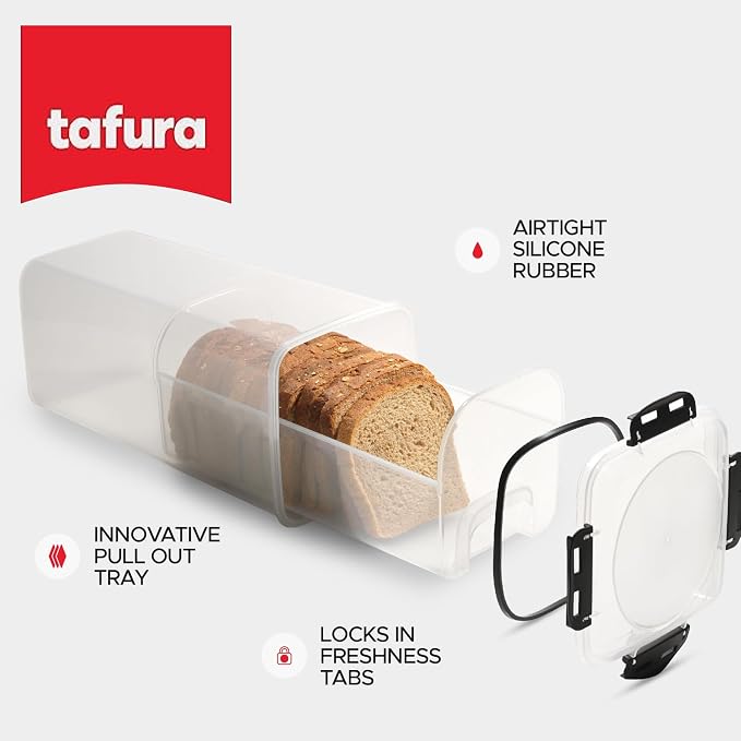 Tafura Bread Box with Tray, Airtight BPA-Free Bread Storage Container | Built-in pull-out tray provides easy access while keeping baked favorites neatly organized. - Image 2