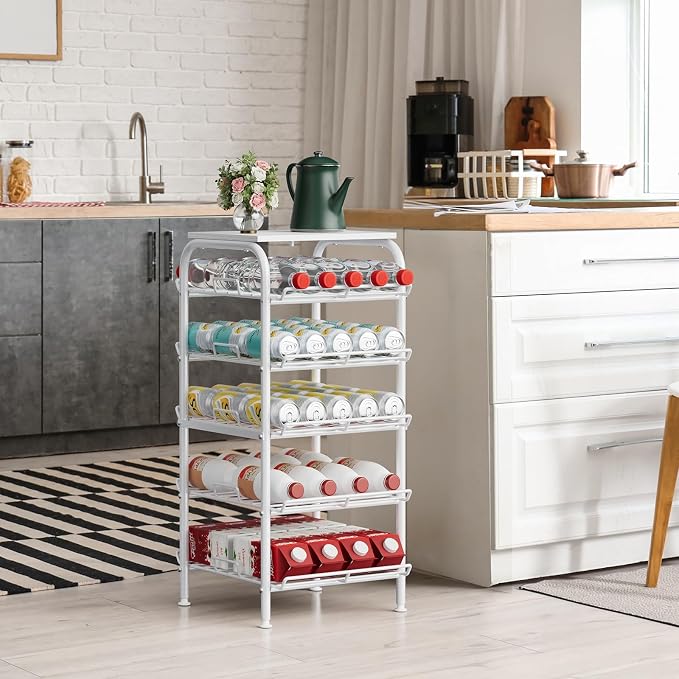 Water Bottle Organizer 5 Tier Free Standing Water Bottle Storage Rack Metal Water Bottle Rack Shelf Large Capacity Bottled Water Holder Beverage Soda Drink Stand for Kitchen Pantry Office,White - Image 2