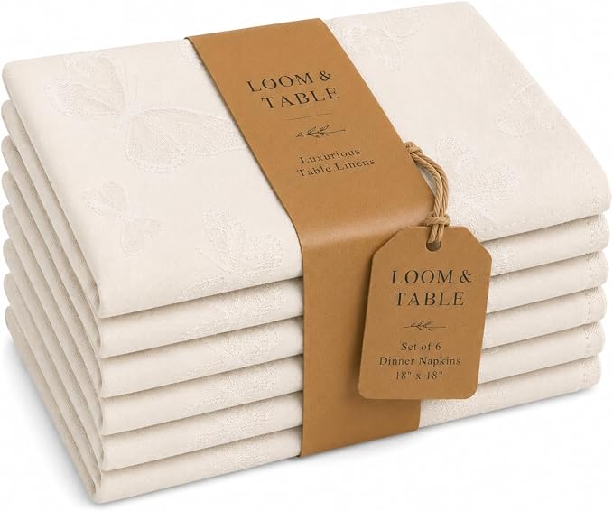 Butterfly Champagne Napkins by Loom & Table – Elegant, Wrinkle-Resistant, Machine Washable – Luxury Napkin for Dining Room, Weddings, Dinner Parties, Holidays, Birthdays, or Everyday Use by LoomandTable
