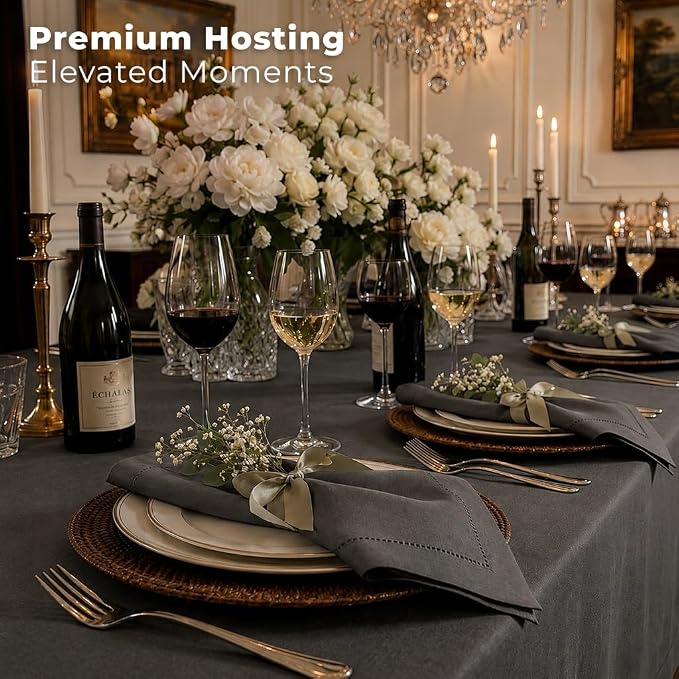 Signature Linen™ by D'Moksha Charcoal Gray Dinner Napkins Set of 4, 20 x 20 Inch Cloth Napkins, 100% Pure Linen, Hemstitch, Machine Washable Table Napkins- Summer, Weddings, Outdoor hostings - Image 4