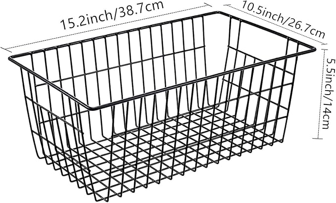 Redrubbit Wire Storage Baskets, Large Farmhouse Metal Freezer Basket Storage Organizer Bins with Handles for Kitchen Cabinets, Pantry, Closets, Bedrooms, Bathrooms, Set of 2, Black - Image 8
