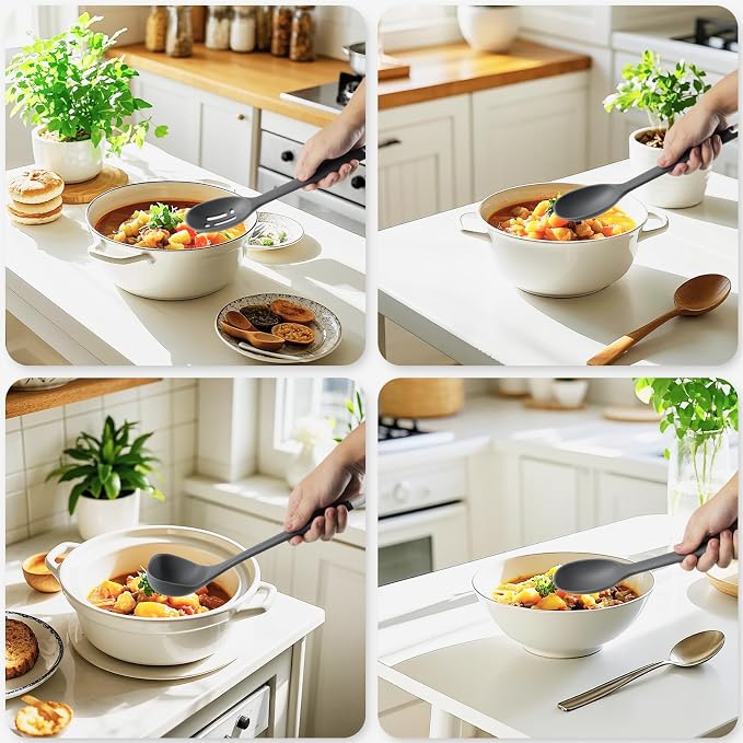 Silicone Kitchen Cooking Utensils Set: MOACC Heat Resistant 13inch Long Kitchen Gadgets, BPA Free Non Stick Rubber Cook Accessories For Food Prep, Frying, Serving, Basting (Dark Grey) - Image 2
