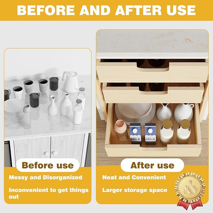 Pull Out Cabinet Organizer, 20''W×21''D×19''H Soft Close Slide Out Wooden Pull out Drawers, Three Tier Slide out Wood Cabinet Organizer, for Base Cabinet Organization in Kitchen, Pantry, Bathroom - Image 5