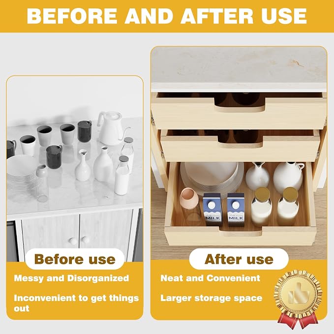 Pull Out Cabinet Organizer, 23''W×21''D×19''H Soft Close Slide Out Wooden Pull out Drawers, Three Tier Slide out Wood Cabinet Organizer, for Base Cabinet Organization in Kitchen, Pantry, Bathroom - Image 5