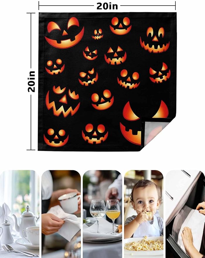 Halloween Cloth Napkins Set of 8 - Washable Dinner Napkins Reusable Table Napkins for Home Party Weeding Dining Table Setting Decoration,Black Orange Horro Skull Pumpkins Fall Holiday Oversized - Image 7