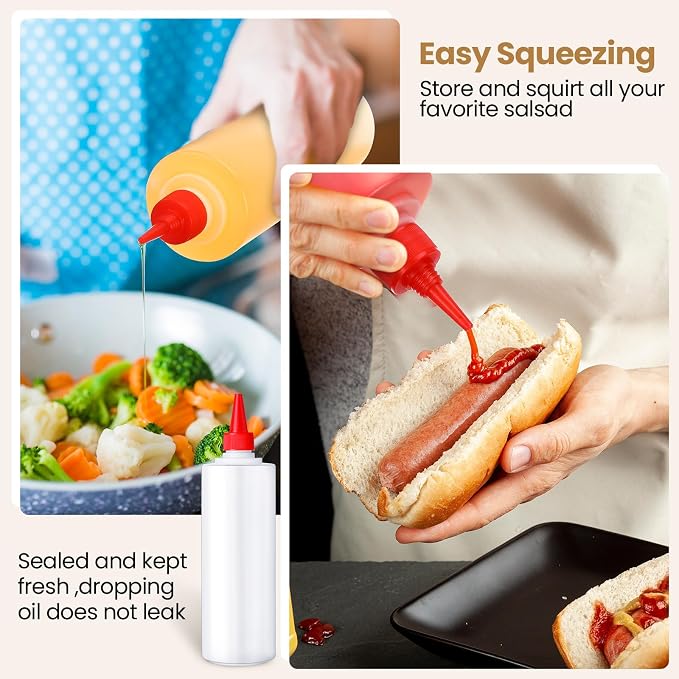 Irenare 16 oz 30 Pack Plastic Condiment Squeeze Bottles for Sauces Empty Squirt Bottle with Top Cap for Condiment BBQ, Dressing, Paint, Workshop, Crafts (Classic) - Image 4