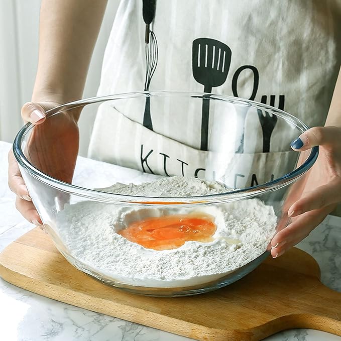 Homwin Glass Mixing Bowl Set for Baking 3-Piece Salad Bowl Set (1qt, 2.5qt, 4.2qt), High Brosilicate Large Bowls for Kitchen Prepping Serving and Storage, Microwave Dishwasher Oven Safe - Image 2