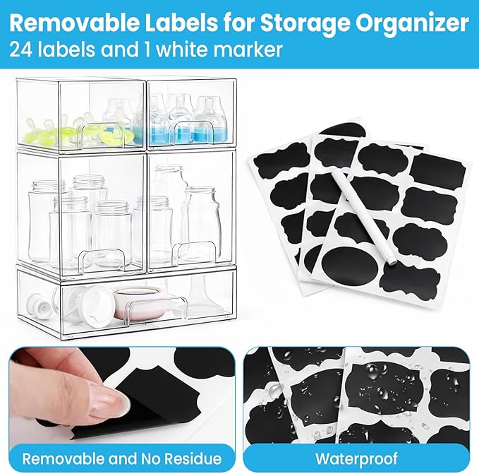 Bottle Storage Organizer Baby, Clear Stackable Storage Drawers Set for Baby Bottle, Beauty Supplies Storage, Ideal for Countertop, Vanity, Bathroom, Cabinet, Pantry Organization, 15.4" H, 5 Pack - Image 5