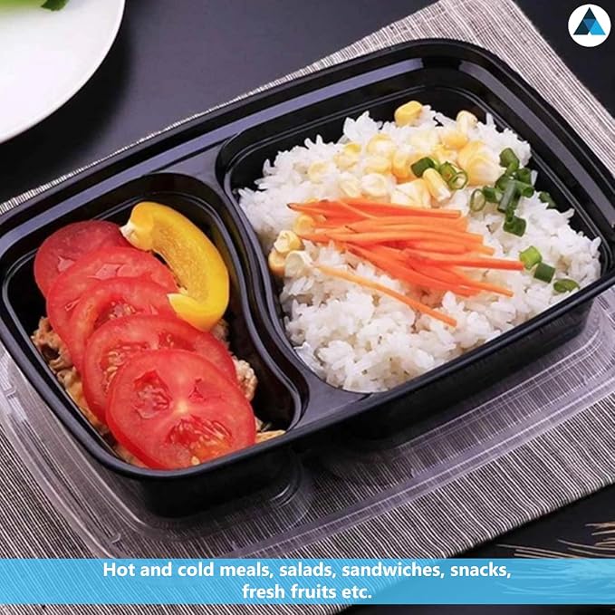 50 Pcs- 2 Compartment Meal Prep Containers Reusable with Lids, Microwave and Freezer Safe Stackable Bento Box- 30oz - Image 4