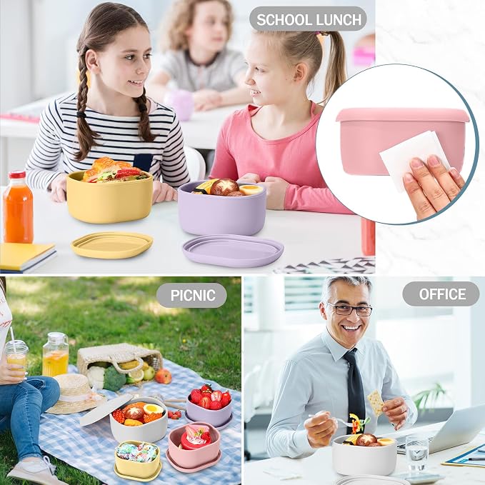 12 Pcs Silicone Food Storage Containers with Lids,Macaroon Color | Reusable, 3 Size Silicone Lunch Box Bento, Freezer Dishwasher Safe, 6.7oz, 10oz, 20oz - Image 7