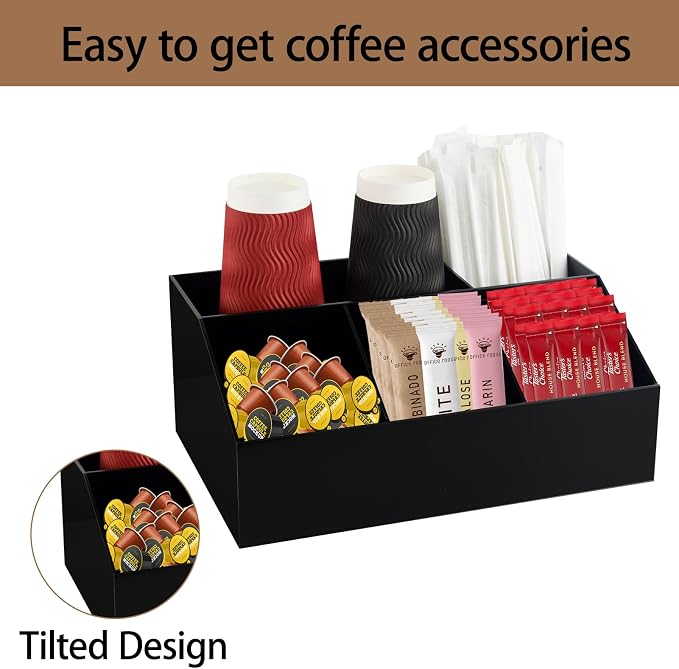 Acrylic Coffee Bar Station Organizer Countertop for Sugar Tea Packets Black - Image 3