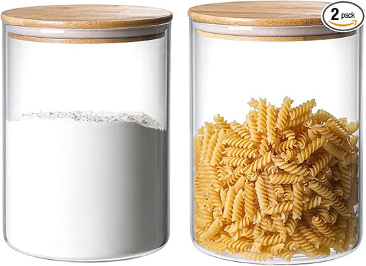 2 Sets 3000 ML/100 FL OZ Clear Glass Storage Canister Holder with Airtight Bamboo Lid, Extra Large Container Jar for Flour Sugar Coffee Loose Tea Rice Cookie Cereal Pasta Spaghetti Protein Powder by MOLADRI