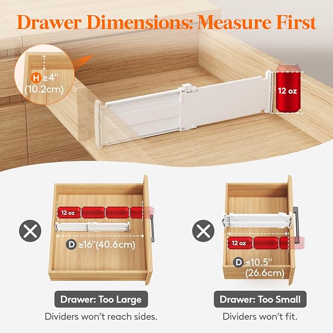 Lifewit 12 Pack 4" High Drawer Dividers, Adjustable Drawer Organizer Clothes | 10.5"-16.5" Expandable White Plastic Separators for Dresser, Kitchen, Cabinet, Nursery, Office, Socks & Underwear Storage - Image 6