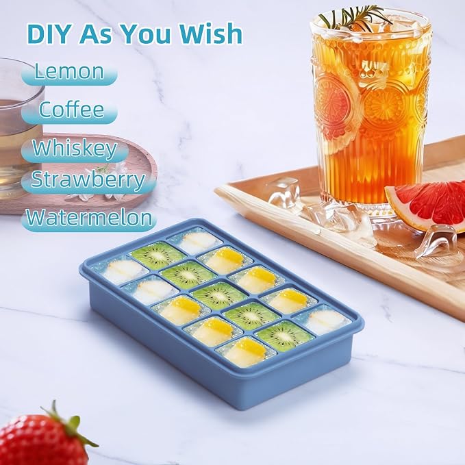 Silicone Freezer Trays with Lid (4-Pack), 1-Cup, 2-Cup, 2-Tbsp & 1-Tbsp Silicone Freezer Molds, Stackable Soup Freezer Meal Prep Containers,Ice Cube Tray for Making Sauce,Yogurt Bites (Blue 4 Pack) - Image 6