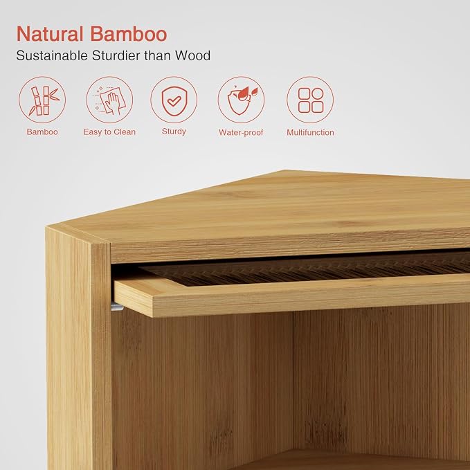 Goozii Corner Bread Box for Kitchen Countertop, Double Layer Bamboo Wood Breadbox for Homemade Bread, 2 Door Roll up Large Bread Storage Container Holder Cabinet for Counter top (Natural Color) - Image 7