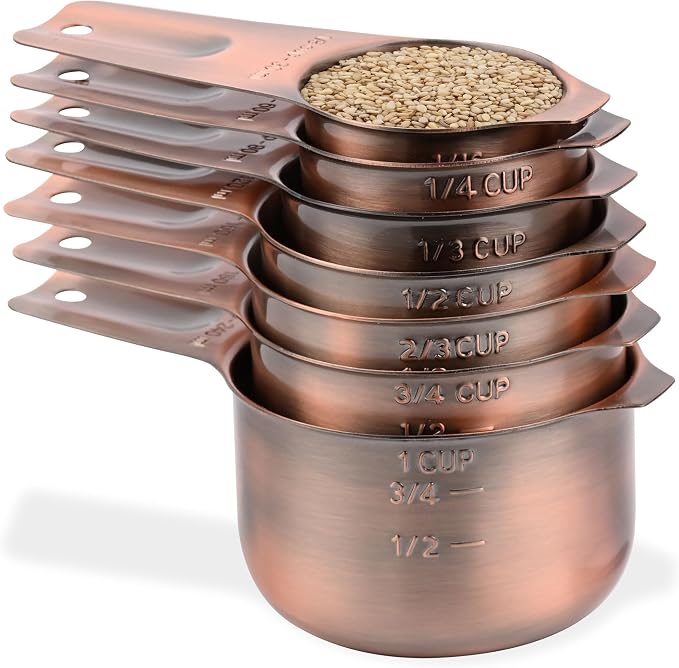 Copper Measuring Cups and Spoons Set, Stainless Steel Measuring Cups and Spoons Set, Metric & US 7 Measure Cup & 9 Long MeasureSpoon,1Leveler & 1Measure Equivalents for Kitchen & Baking - Image 2