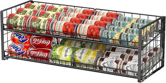 2-Tier Stackable Can Rack Organizer for Pantry Shelf, Extra-Long Can Holder for Kitchen Organization,Heavy Duty Can Dispenser for Canned Food Soup Goods up to 64 in Cabinet Storage, Black by JKsmart