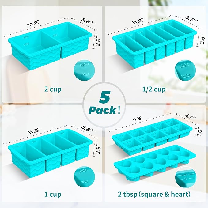 Silicone Freezer Molds for Food, 5-Pack with Steel Rim for Meal Prep | 100% Food-Grade Silicone, BPA-Free, Oven and Dishwasher Safe. Perfect for Freezing Lasagna, Casseroles, Soups & Sauces - Image 2