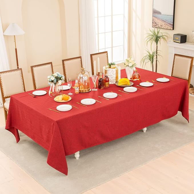 BALCONY & FALCON Rectangle Table Cloth Waterproof Ruby Red 132"x90" | Rectangular Washable Wrinkle Resistant Table Cloth Linen Fabric Tablecloths for Dining Party Kitchen Wedding and Outdoor Use - Image 5