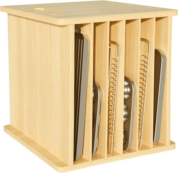7 Tier Wooden Tray Dividers for Cabinets Cookie Sheet Organizer for Pot, Pans, Baking Tray Organizer for Kitchen Documents Storage(20" W x 16.5" H x 15.2" D) by Sawjut