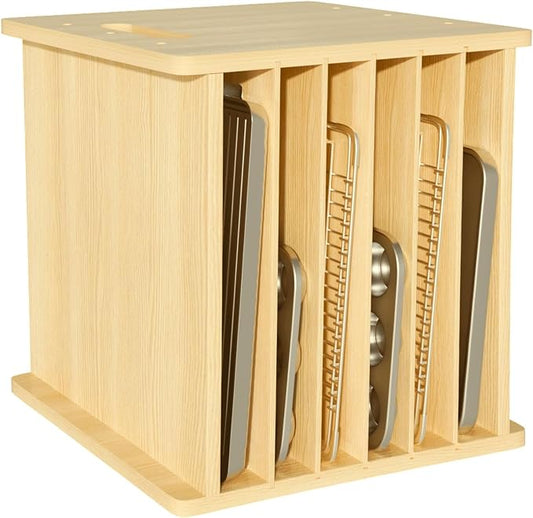 7 Tier Wooden Tray Dividers for Cabinets Cookie Sheet Organizer for Pot, Pans, Baking Tray Organizer for Kitchen Documents Storage(20" W x 16.5" H x 15.2" D) by Sawjut