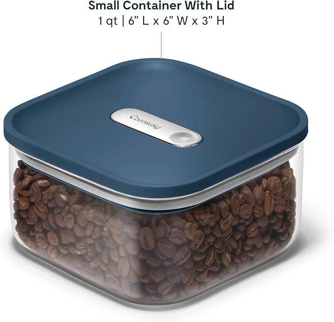 Caraway 1 qt Glass Airtight Food Storage Containers with Lids | Non-Toxic, Stackable, Space-Saving Airtight Containers for Pantry, Dry Goods, 2 Pack, Navy - Image 3