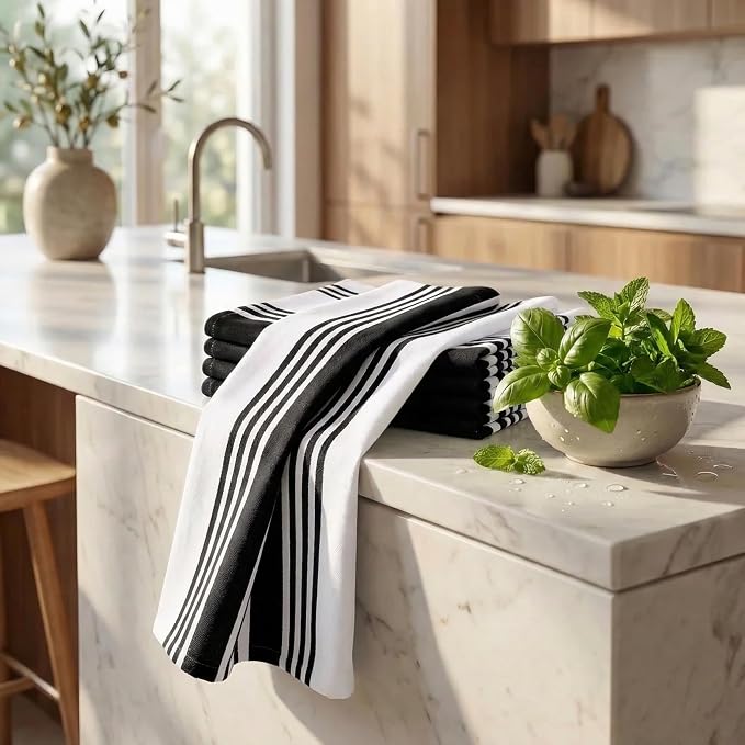 Urban Villa Kitchen Towels Cotton Dish Towels 20”x30” (Set of 6) Black - Image 6