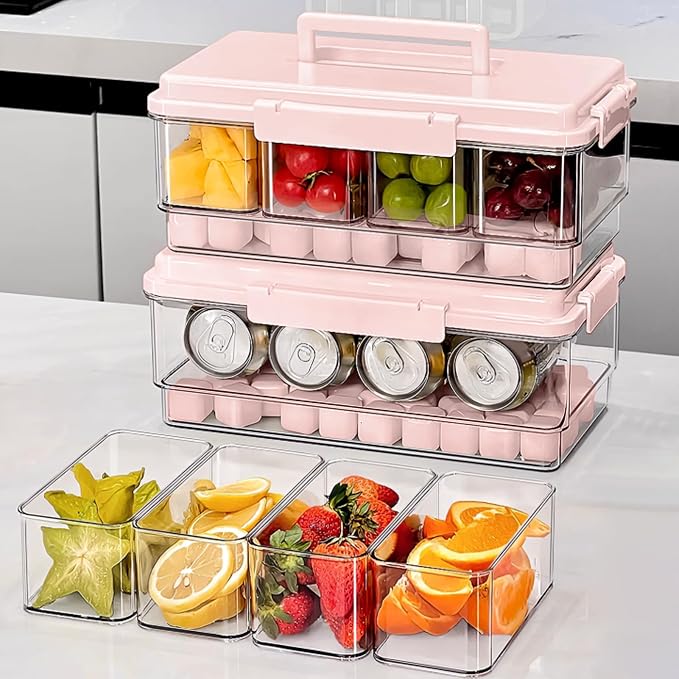 2Pack Ice Chilled Condiment Caddy with 4 Removable Containers Taco Ingredient Server with Lid Cooled Garnish Caddy Tray for Taco Mimosa Bar Sauce Fruits&Veggies Pink by MineSign