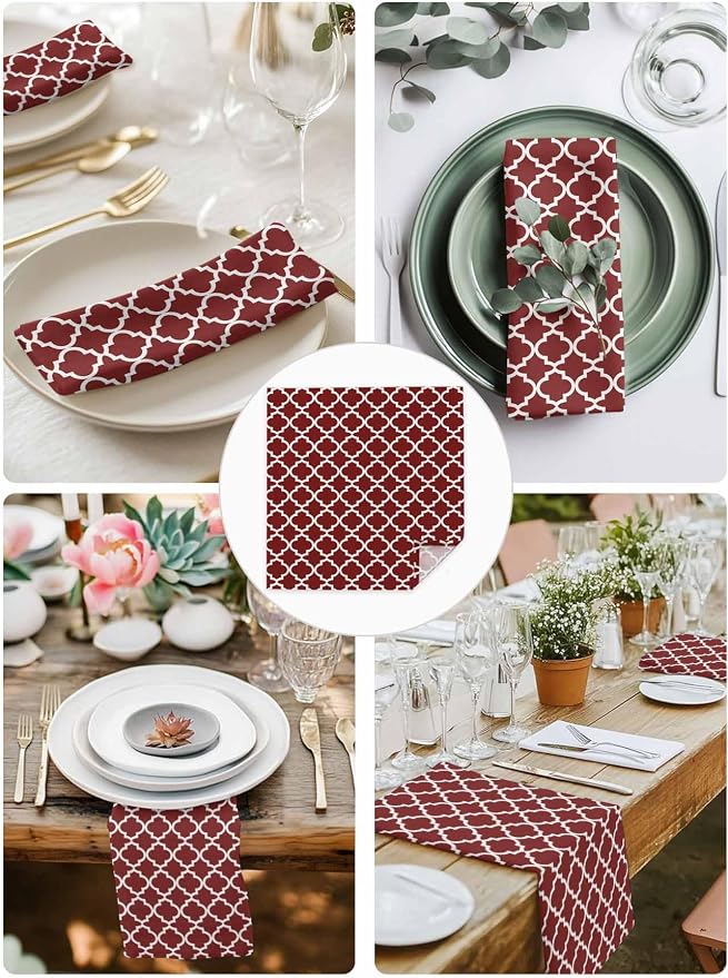 Cloth Napkins Set of 4-20x20 Inches, Red Moroccon Washable Reusable Table Napkins, Vintage Farmhouse Minimalist Motifs Art Soft & Absortbent Dining Napkin for Party Wedding Hotel Restaurant - Image 4