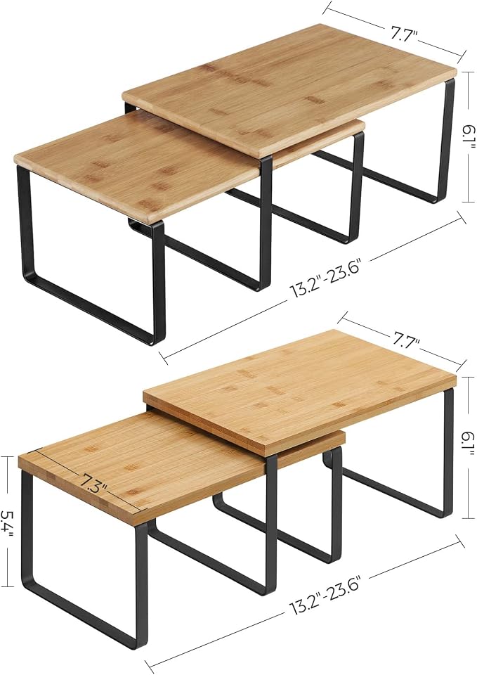 SONGMICS Set of 6 Cabinet Organizers, Shelf Organizers, Kitchen Organization, Kitchen Organizers and storage, Metal and Bamboo, Black and Natural UKCS02NB and UKCS10NB - Image 5