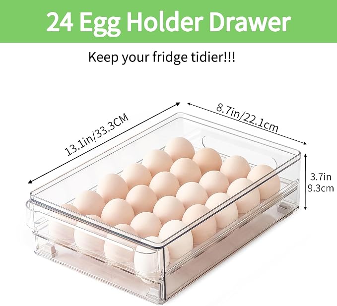 24 Capacity Egg Holder for Refrigerator Organizer Bins, BPA Free Egg Storage Container with Non-Slip Pads, Space-Saving Egg Tray for Fridge Drawer - Image 2