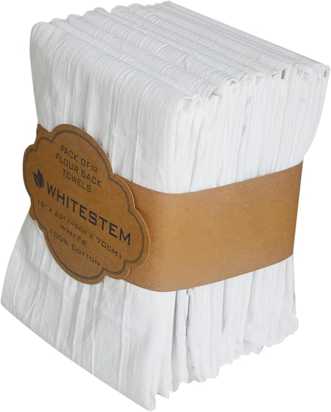 Flour Sack Kitchen Towels |Cotton Blank Towel | Tea Towel Crafting Embroidery| Thick Absorbent Quick Dry | Baking Bread Proofing Linen Cover White, 15"x25" - 12 Pack by WHITESTEM