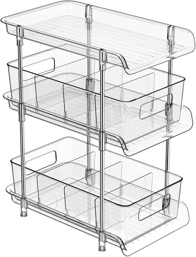 3 Tier Clear Bathroom Organizer with Dividers, Multi-Purpose Pull-Out Pantry Organization and Storage, Under Sink Closet Organizers and Storage, Vanity Skincare Cosmetic Organizer Medicine Bins by XIANKE