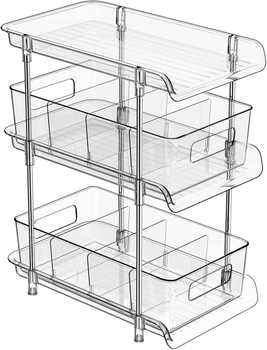 3 Tier Clear Bathroom Organizer with Dividers, Multi-Purpose Pull-Out Pantry Organization and Storage, Under Sink Closet Organizers and Storage, Vanity Skincare Cosmetic Organizer Medicine Bins by XIANKE
