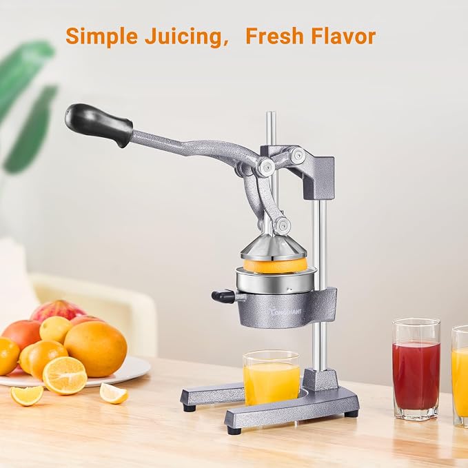 TONGCHANT Cast Iron Manual Juicer for Orange Lemon Lime Pomegranate &Citrus | Heavy Duty Orange Juicer Squeezer, Hand Press Juicer, Citrus Press, Stainless Steel Cup, Easy to Clean, Silver - Image 2