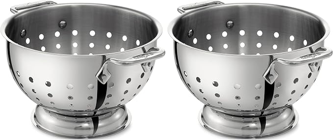 All-Clad Tools and Accessories Stainless Steel Colander 5 Quart Strainer, Pasta Strainer with Handle, Pots and Pans Silver (Pack of 2) by Unknown