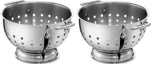 All-Clad Tools and Accessories Stainless Steel Colander 5 Quart Strainer, Pasta Strainer with Handle, Pots and Pans Silver (Pack of 2) by Unknown
